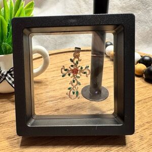 Gold Cross Pendant with Pink and Green Accents